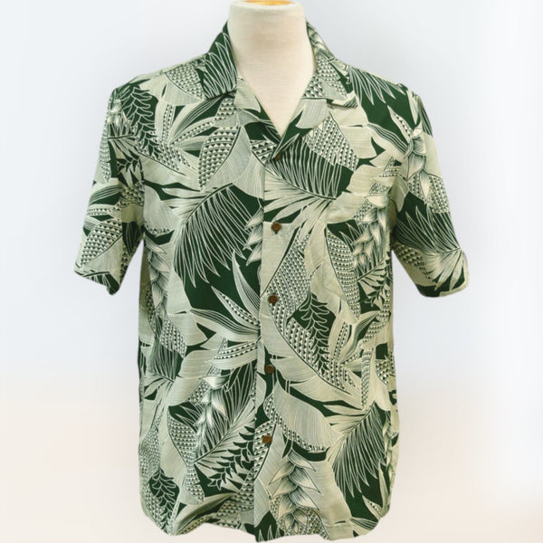 Red Ginger print Rayon Hawaiian shirt - Khaki