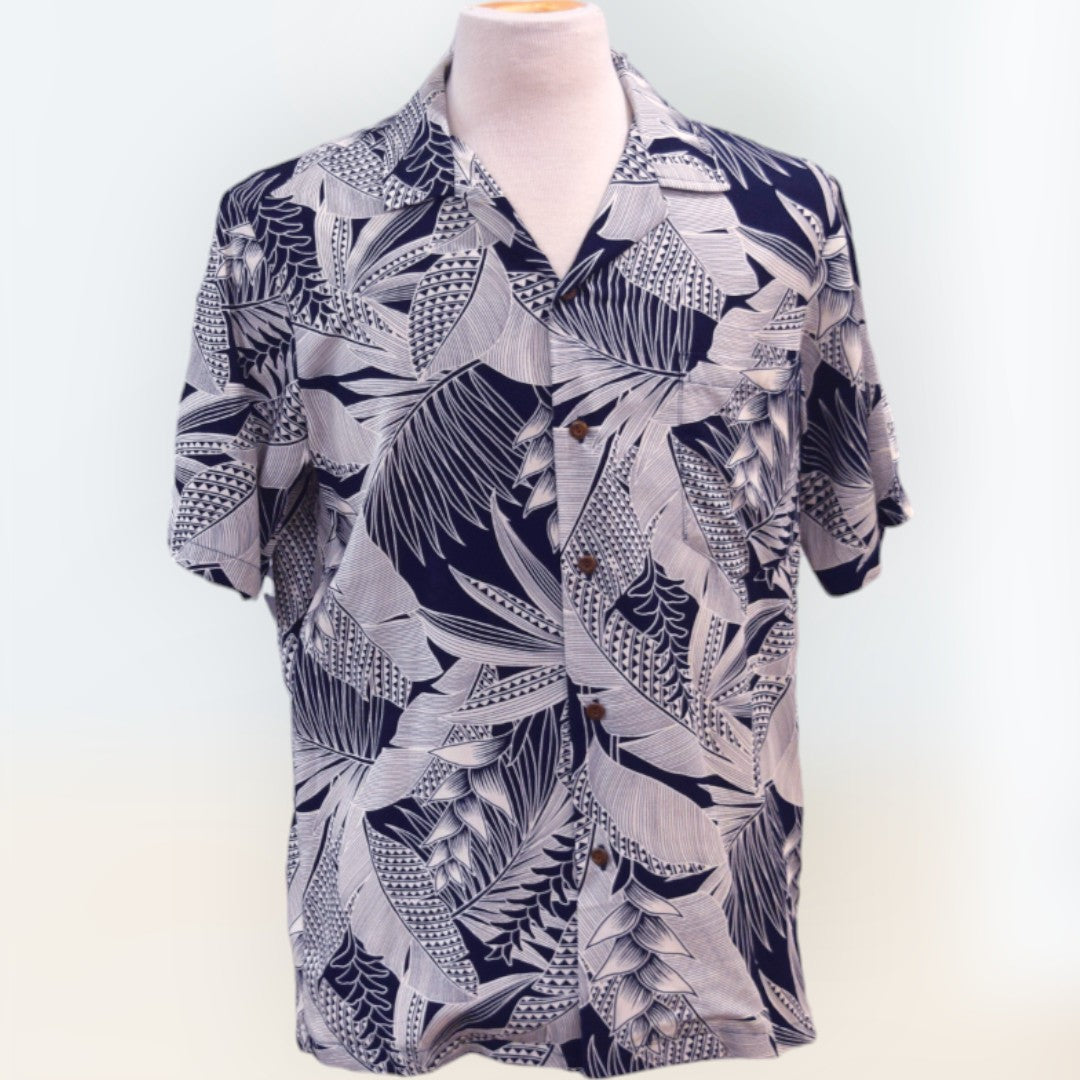 Red Ginger print Rayon Hawaiian shirt - Navy - 0