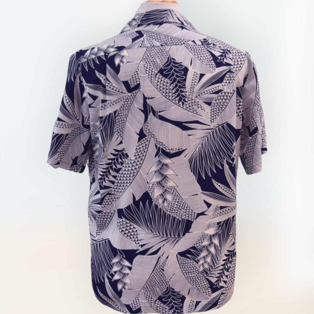 Red Ginger print Rayon Hawaiian shirt - Navy