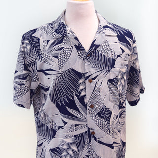 Red Ginger print Rayon Hawaiian shirt - Navy