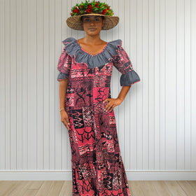 Red and Black Polynesian Style Muumuu Dress