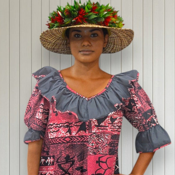 Red and Black Polynesian Style Muumuu Dress