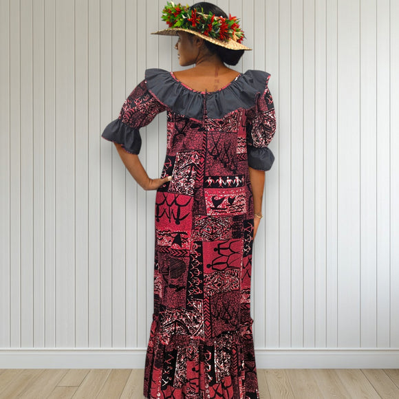 Red and Black Polynesian Style Muumuu Dress