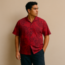 Red Floral  Palm Leaf Hawaiian Aloha Shirt 