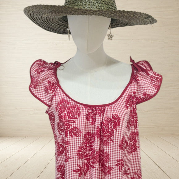 Red Gingham Hawaiian Muumuu Dress Ohia Lehua
