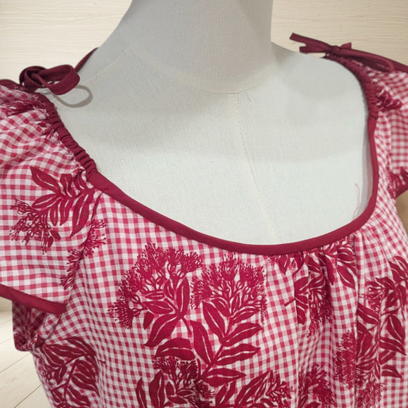 Red Gingham Hawaiian Muumuu Dress Ohia Lehua
