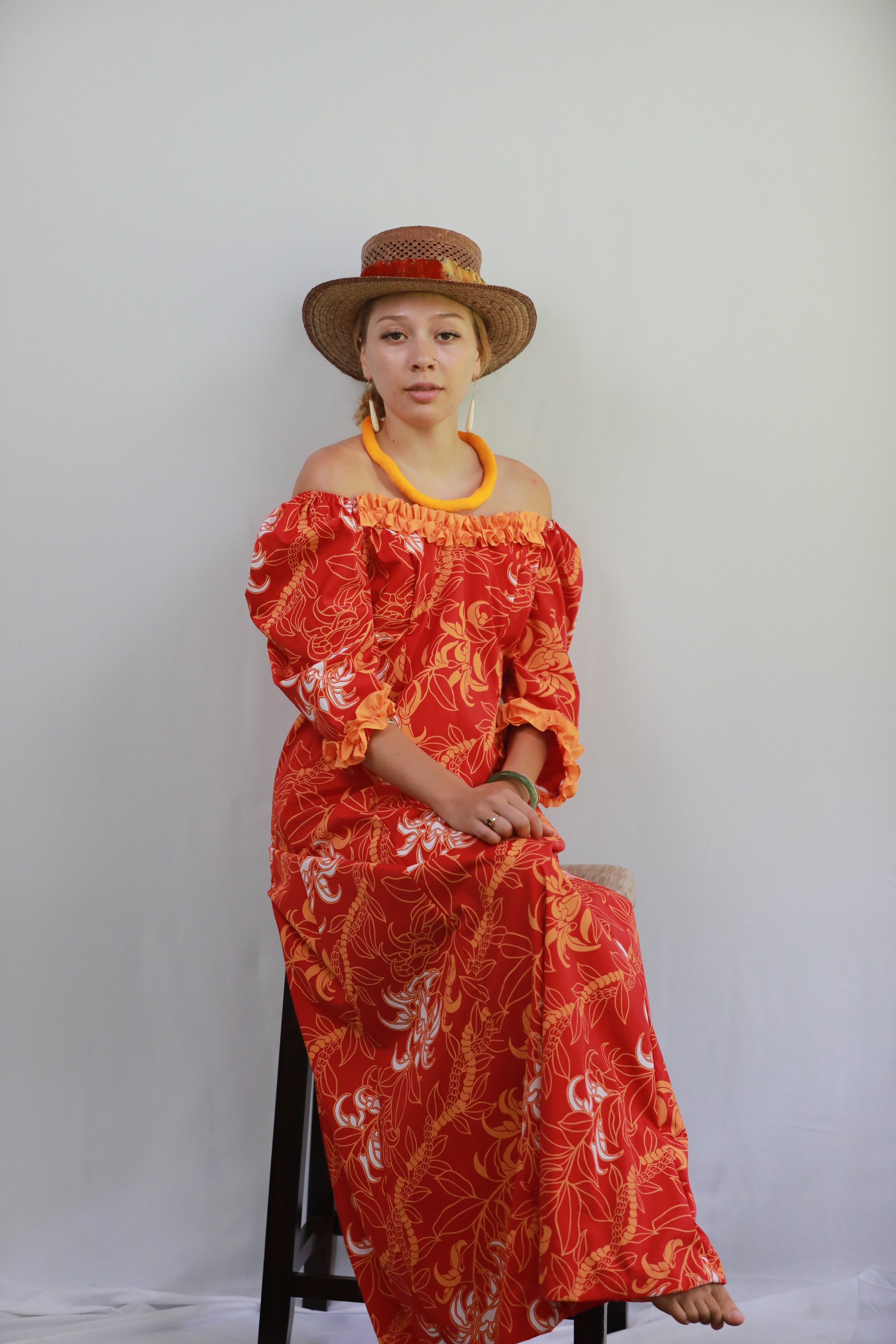 Hawaiian Red & Orange Floral Ruffle Dress Hawaiian Red & Orange Floral Ruffle Dress