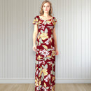 Red Hibiscus Flare Sleeve Rayon Dress