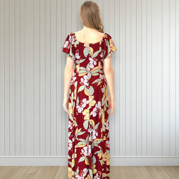 Red Hibiscus Flare Sleeve Rayon Dress
