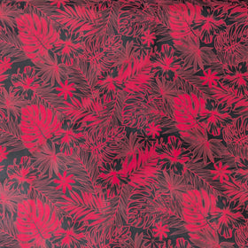 Red Hibiscus Monstera Hawaiian Fabric – Bold Tropical Floral Print Polycotton