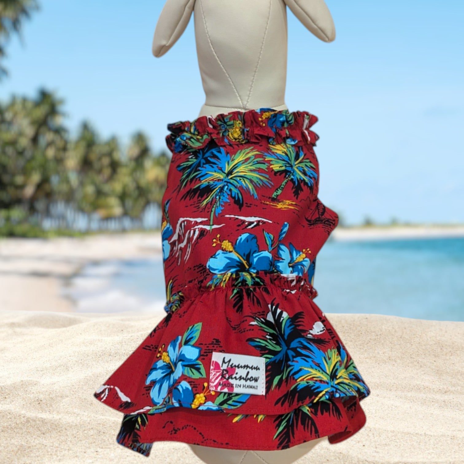 Red Hibiscus PalmTree Hawaiian Dog Dress