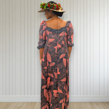 Red Monstera Leaf Ruffle Hawaiian Dress
