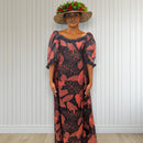 Red Monstera Leaf Ruffle Hawaiian Dress