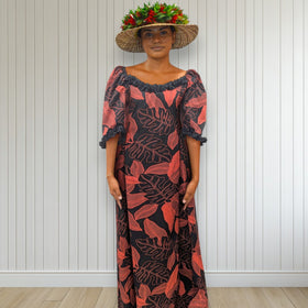 Red Monstera Leaf Ruffle Hawaiian Dress