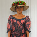 Red Monstera Leaf Ruffle Hawaiian Dress