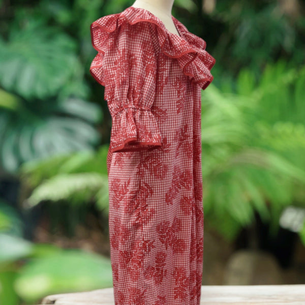 Red Palaka Muumuu with Ruffle 8631