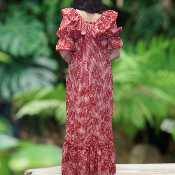 Red Palaka Muumuu with Ruffle 8631