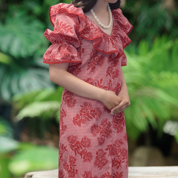 Red Palaka Muumuu with Ruffle 8631