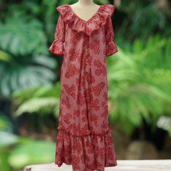 Red Palaka Muumuu with Ruffle 8631