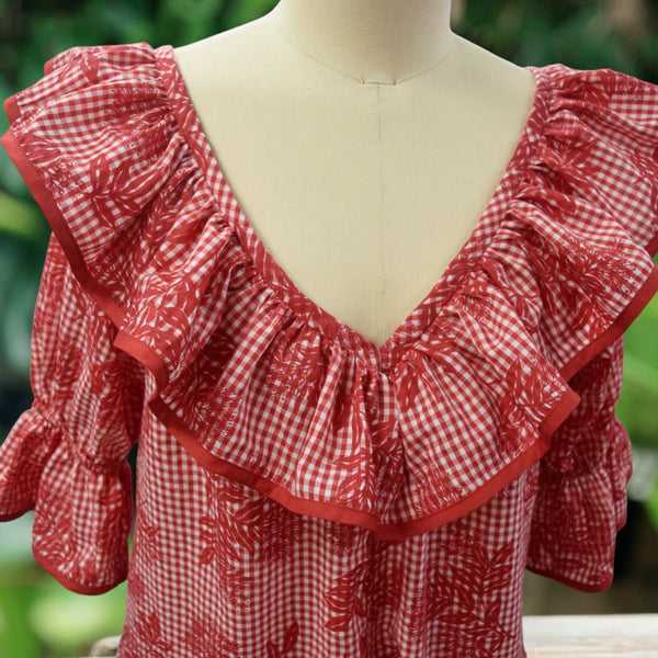 Red Gingham Muumuu with Ruffle 8631