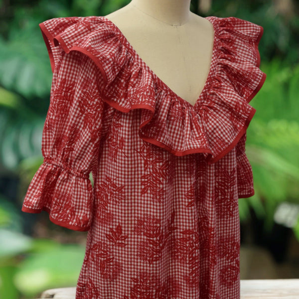 Red Palaka Muumuu with Ruffle 8631