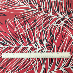 Red Palm Leaf Breeze Hawaiian Fabric – Modern Tropical Print Polycotton - 0