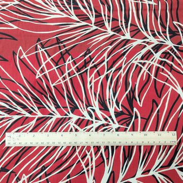 Red Palm Leaf Breeze Hawaiian Fabric – Modern Tropical Print Polycotton - 0