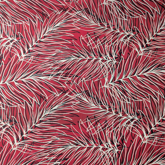 Red Palm Leaf Breeze Hawaiian Fabric – Modern Tropical Print Polycotton
