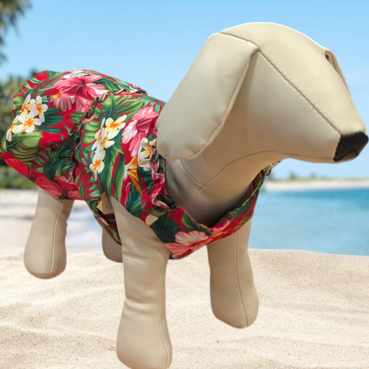 Red Plumeria Hibiscus Hawaiian Dog Dress