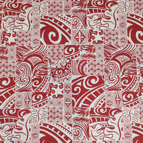 Red Polynesian Patchwork Hawaiian Fabric – Tribal Island Print Cotton