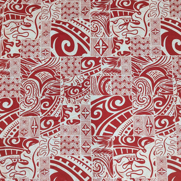 Red Polynesian Patchwork Hawaiian Fabric – Tribal Island Print Cotton