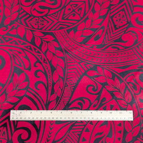 Red Polynesian Tribal Hawaiian Fabric – Bold Island Pattern Polycotton - 0