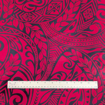 Red Polynesian Tribal Hawaiian Fabric – Bold Island Pattern Polycotton - 0