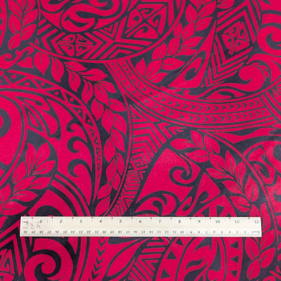 Red Polynesian Tribal Hawaiian Fabric – Bold Island Pattern Polycotton