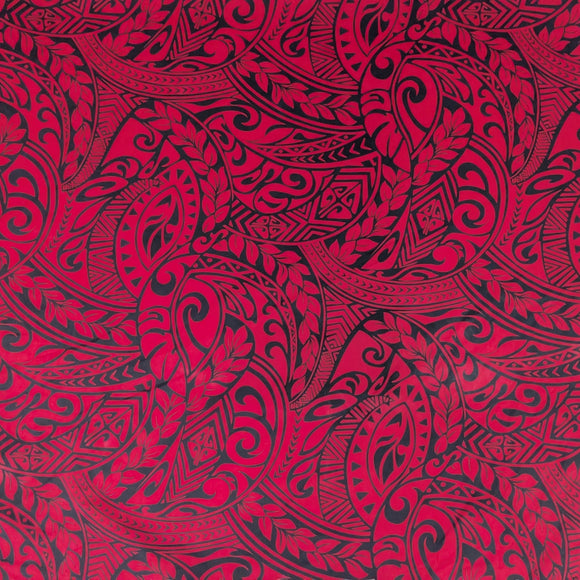 Red Polynesian Tribal Hawaiian Fabric – Bold Island Pattern Polycotton