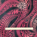 Red Tribal Wave Hawaiian Fabric – Bold Polynesian Style Print Cotton-2