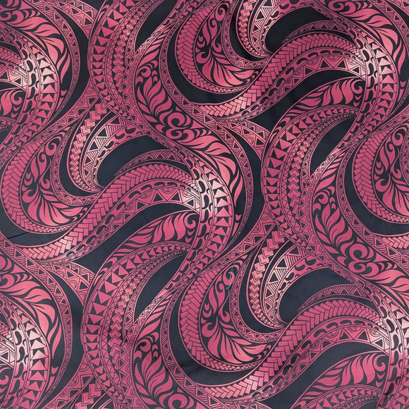 Red Tribal Wave Hawaiian Fabric – Bold Polynesian Style Print Cotton