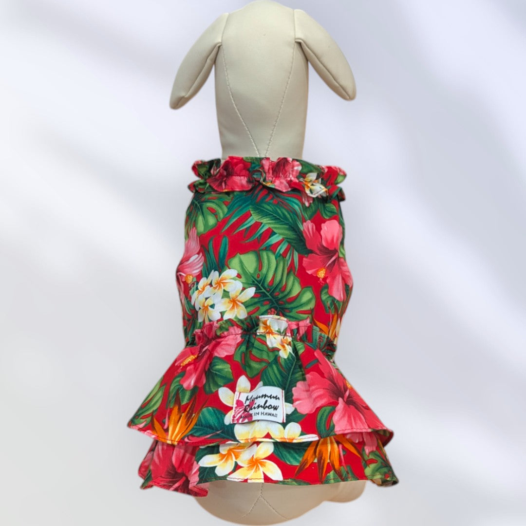 Red Tropical Hawaiian Flower Dog Dress