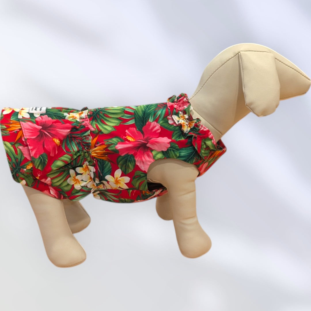 Red Tropical Hawaiian Flower Dog Dress