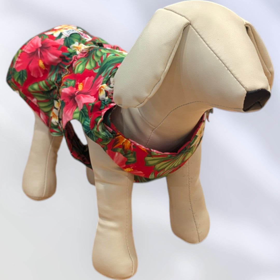 Red Tropical Hawaiian Flower Dog Dress