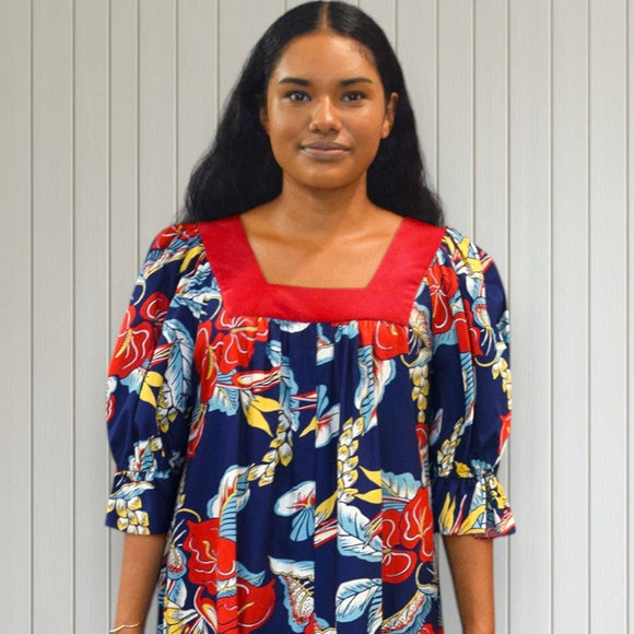 Red Velvet Trim Anthurium Muumuu