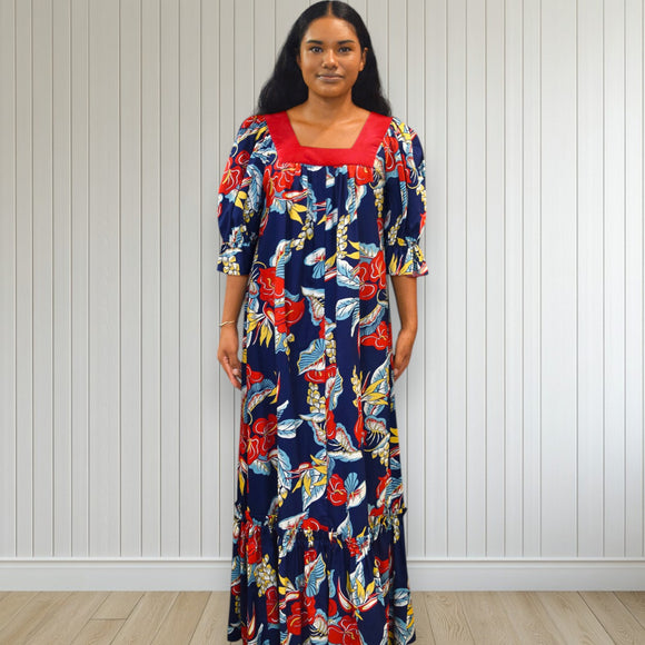 Red Velvet Trim Anthurium Muumuu