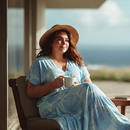 Women’s Relaxed V-Neck Rayon Dress with Ruffle Sleeves in the Loulu Palm Leaf – PK Original Print-3