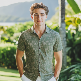 Retro Hawaiian Motif Aloha Shirt  Green