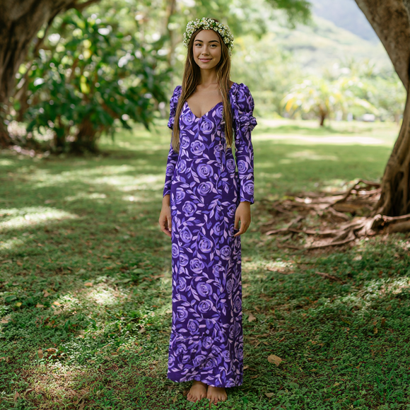Rose Print Purple Hawaiian Dress 9485