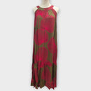 Elegant Round Neck Halter Sleeveless Summer Dress in the Loulu Palm Leaf Print-15