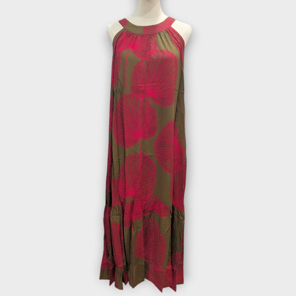 Elegant Round Neck Halter Sleeveless Summer Dress in the Loulu Palm Leaf Print