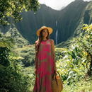 Elegant Round Neck Halter Sleeveless Summer Dress in the Loulu Palm Leaf Print-6