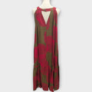 Elegant Round Neck Halter Sleeveless Summer Dress in the Loulu Palm Leaf Print-16