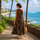 2-Way Royal Pāʻū Rider Resort Swing Dress – Heritage Lei & Peacock Motif MR143-2